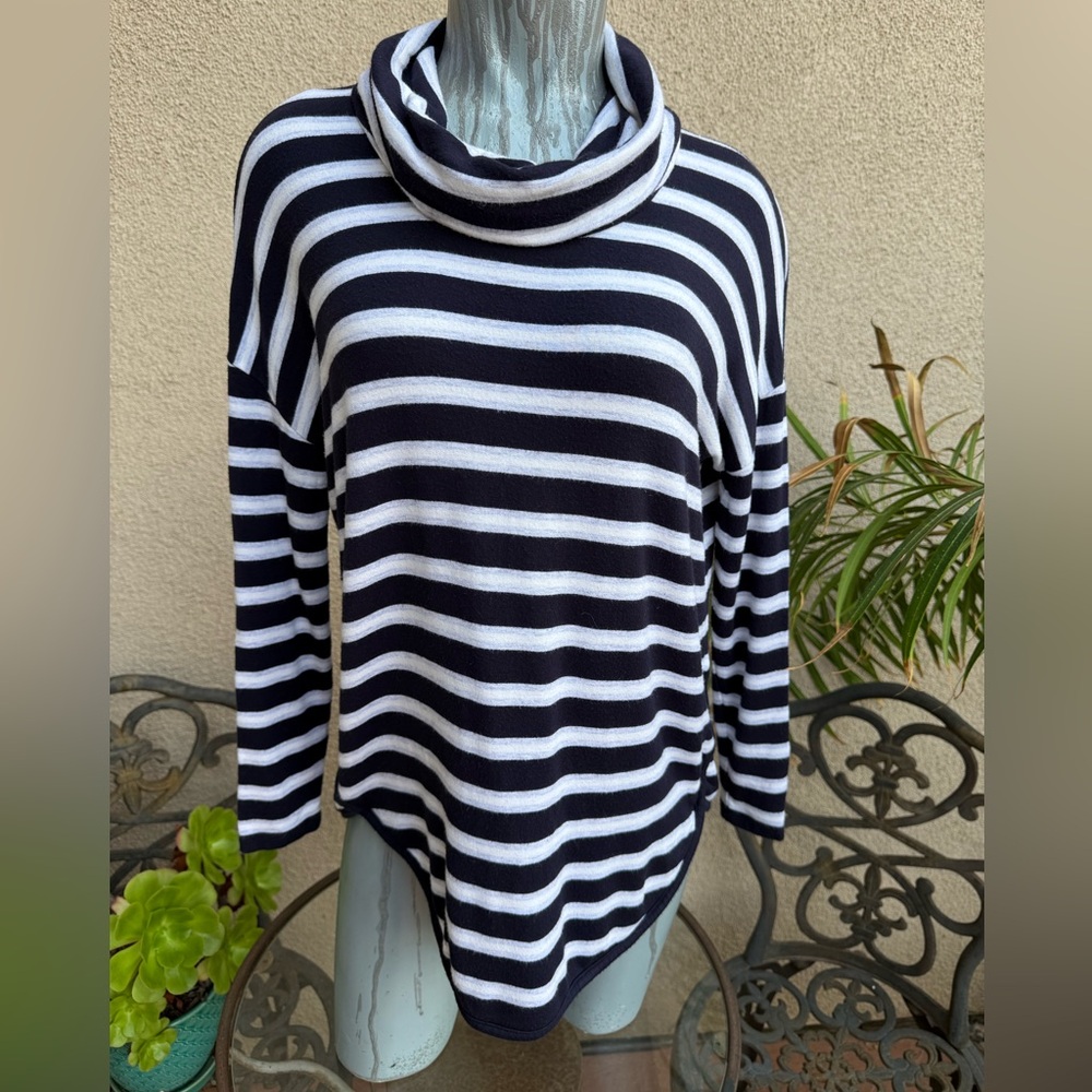 LOFT Lou & Grey Navy and White Striped Cowl Neck Sweater